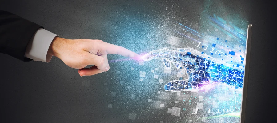 Vinger raak AI vinger, technologie en innovatie van toekomst